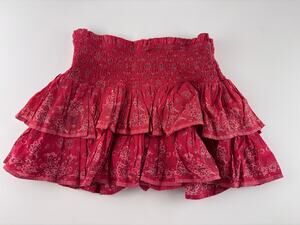 BDG Red Paisley Tiered Ruffle Mini Skirt Small